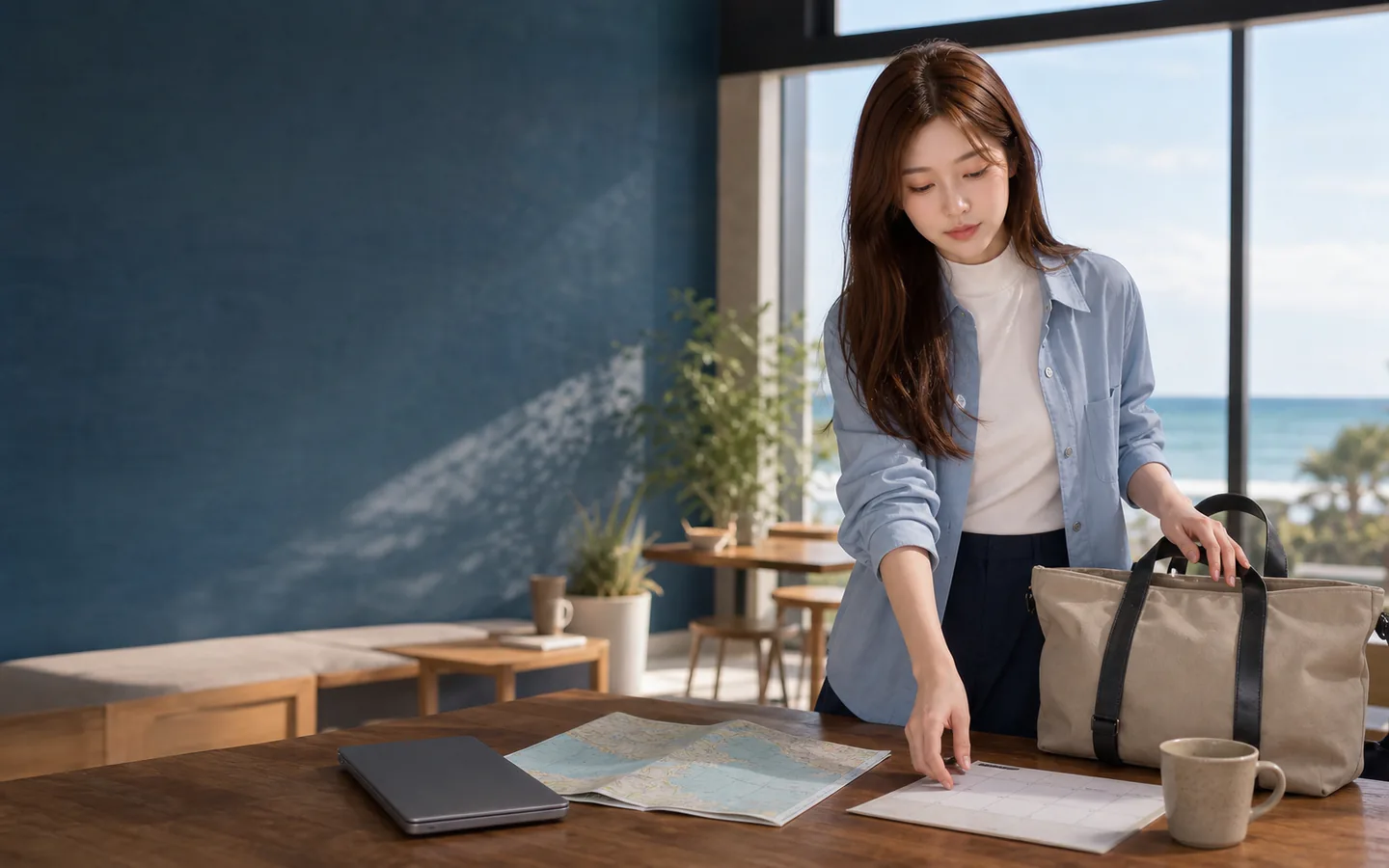 지도와 일정표로 체류를 준비하는 여행자